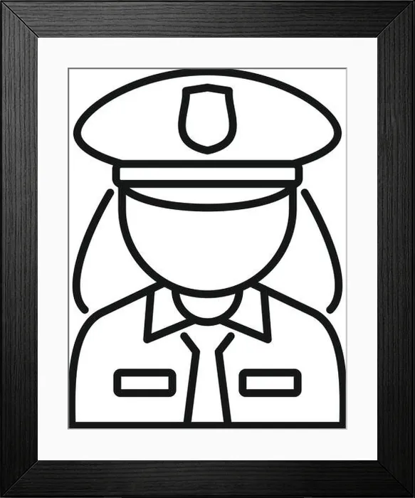 Framed Print : Simple line drawing of a police officer wearing a uniform with a badge Framed Print : Simple line drawing of a police officer wearing a uniform with a badge