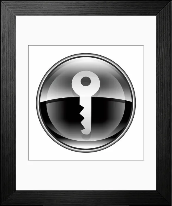 Framed Print : Key icon black, isolated on white background Framed Print : Key icon black, isolated on white background