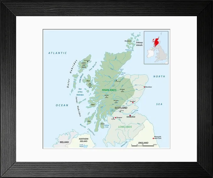 Framed Print : Vector map of the Scottish highlands, United Kingdom Framed Print : Vector map of the Scottish highlands, United Kingdom