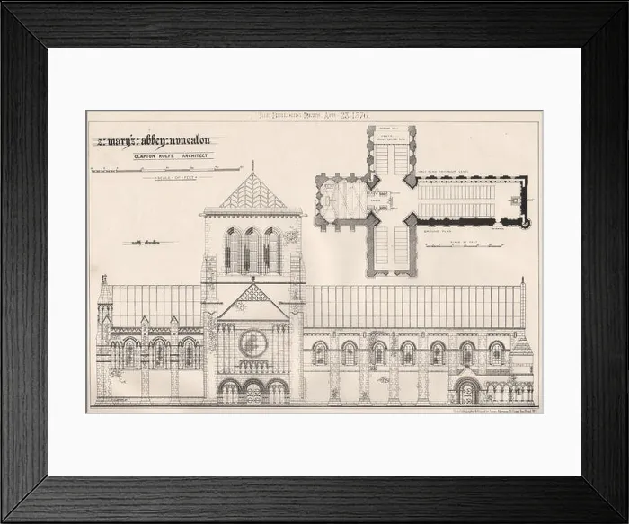 Framed Print : St. Mary's Abbey, Nuneaton; Clapton Rolfe, Architect. Warwickshire 1876 print Framed Print : St. Mary's Abbey, Nuneaton; Clapton Rolfe, Architect. Warwickshire 1876 print