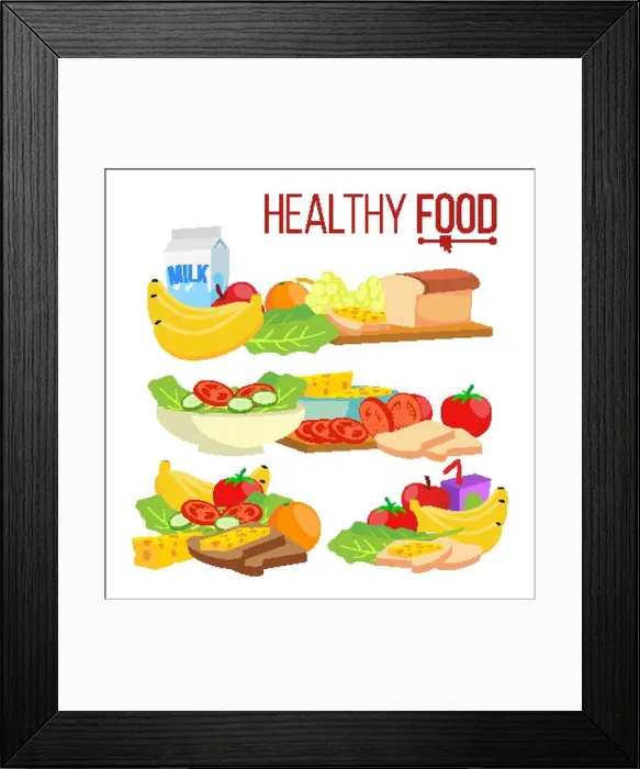 Framed Print : Healthy Food Vector. Diet For Life Nutrition. Modern Balanced Diet. Isolated Flat Cartoon Illustration Framed Print : Healthy Food Vector. Diet For Life Nutrition. Modern Balanced Diet. Isolated Flat Cartoon Illustration