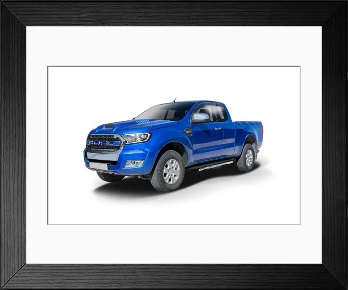 Framed Print : Blue pick-up truck isolated on white background Framed Print : Blue pick-up truck isolated on white background