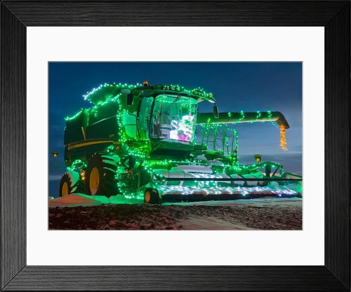 Framed Print : combine harvester with Christmas lights, Manitoba, Canada Framed Print : combine harvester with Christmas lights, Manitoba, Canada