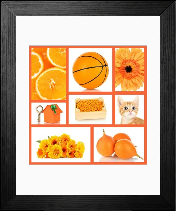 Framed Print : Collage of photos in orange color Framed Print : Collage of photos in orange color