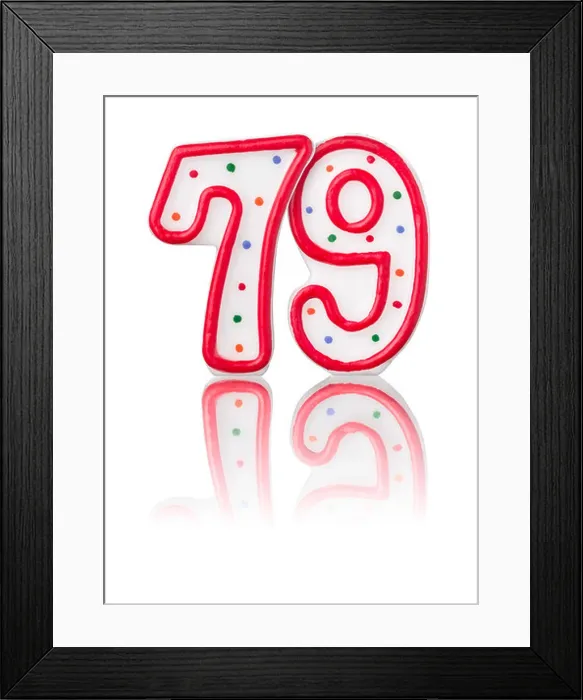 Framed Print : Red number 79 with reflection on a white background Framed Print : Red number 79 with reflection on a white background