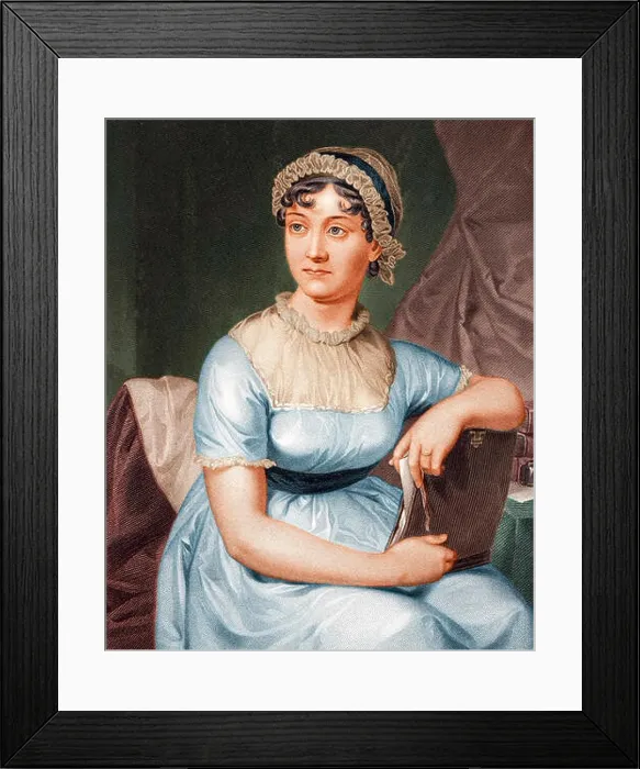 Framed Print : Jane Austen (1775-1817). A coloured engraving after a family portrait, published in 1873 Framed Print : Jane Austen (1775-1817). A coloured engraving after a family portrait, published in 1873