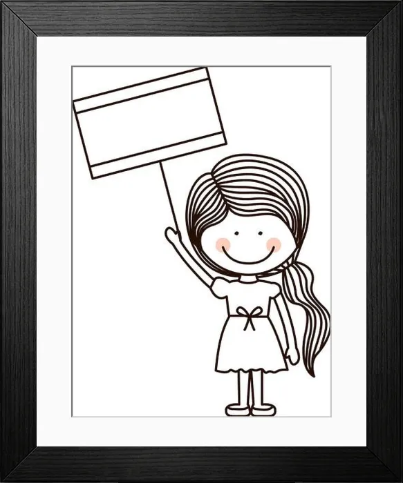 Framed Print : silhouette girl holding poster with ponytail vector illustration Framed Print : silhouette girl holding poster with ponytail vector illustration