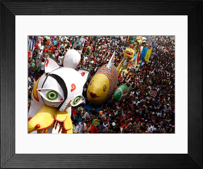 Framed Print : DHAKA, BANGLADESH - APRIL 14: Bangladeshi revelers march during a rally in celebration of the Bengali New Year