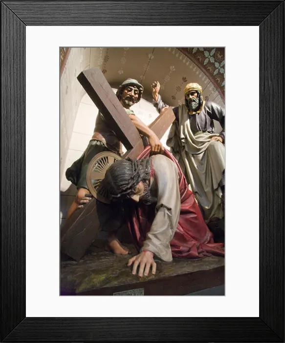 Framed Print : Jesus Christ falls the first time at the 3rd Station of The Way of The Cross in the sanctuary of St Framed Print : Jesus Christ falls the first time at the 3rd Station of The Way of The Cross in the sanctuary of St