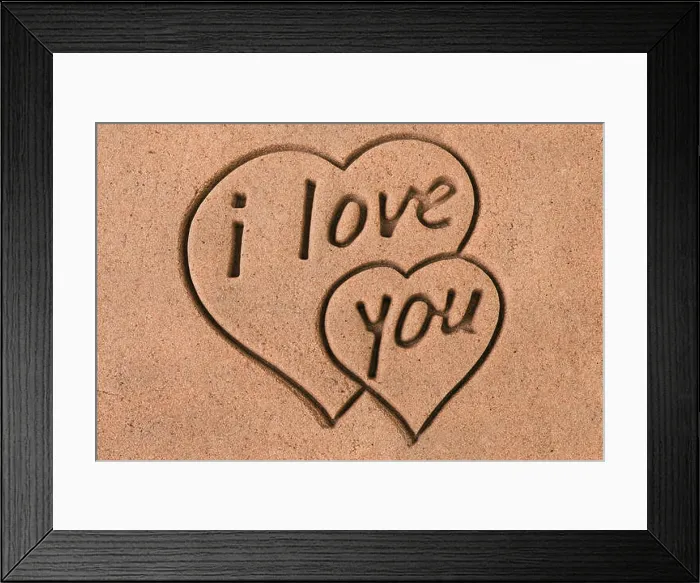 Framed Print : Two Hearts and message I Love You imprint on the sand Framed Print : Two Hearts and message I Love You imprint on the sand