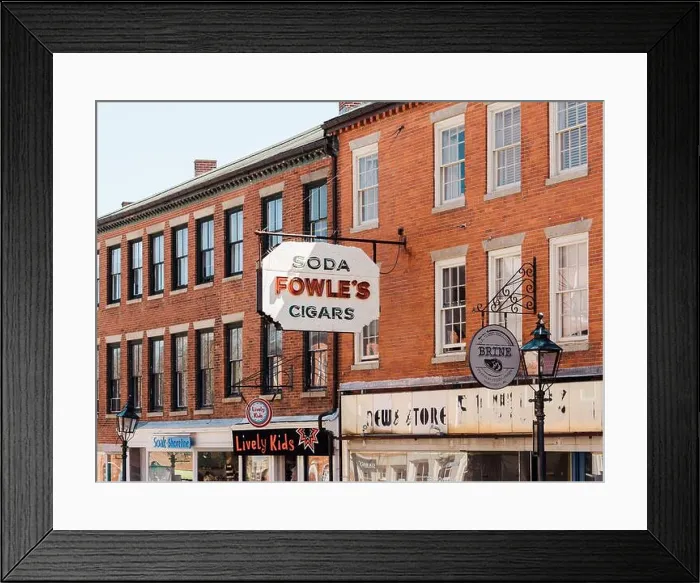 Framed Print : Vintage Fowles Cigars sign in downtown Newburyport, Massachusetts