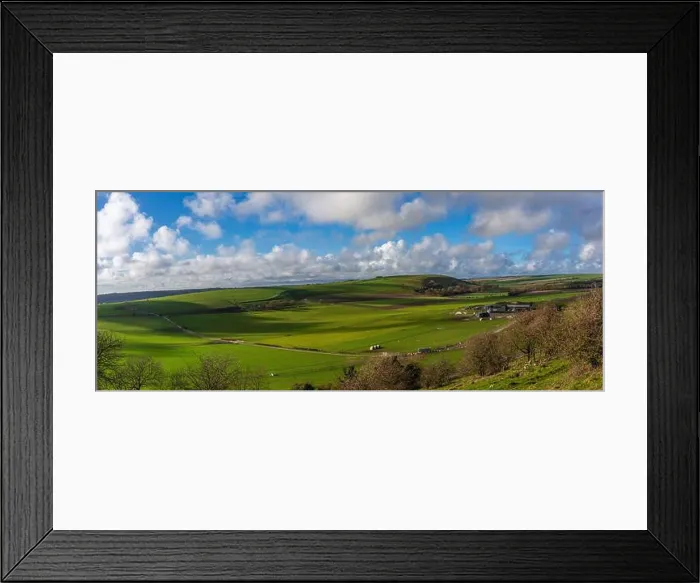 Framed Print : The view across Long Furlong towards Harrow Hill and the South Downs, West Sussex, UK Framed Print : The view across Long Furlong towards Harrow Hill and the South Downs, West Sussex, UK