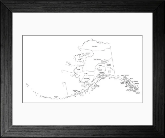 Framed Print : State of Alaska, boroughs and census areas Framed Print : State of Alaska, boroughs and census areas