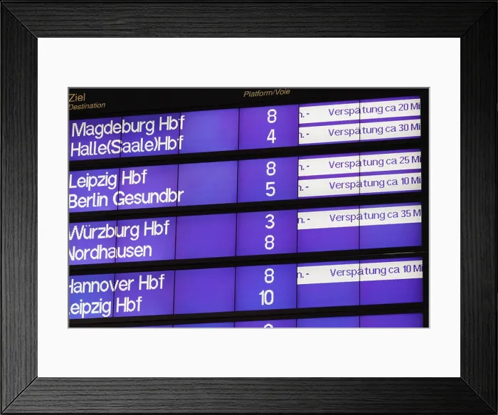Framed Print : late trains displaying at a German railway station Framed Print : late trains displaying at a German railway station