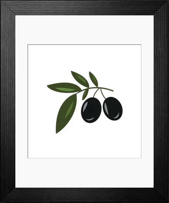 Framed Print : Olive oil. Logo. Vector illustration. Black and green olives on white background