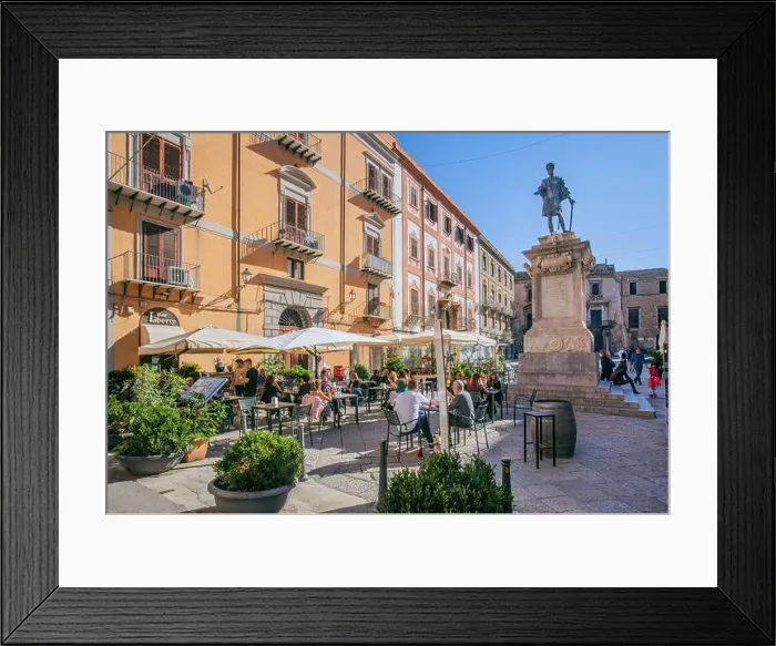 Framed Print : Sidewalk cafe in the Piazza Bologni with monument Carlo V, Palermo, Sicily, Italy Framed Print : Sidewalk cafe in the Piazza Bologni with monument Carlo V, Palermo, Sicily, Italy