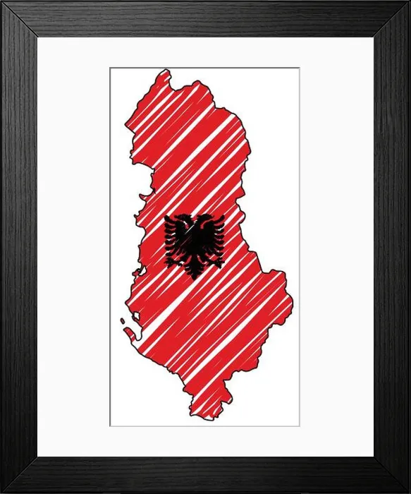 Framed Print : Albania map hand drawn sketch. Vector concept illustration flag Framed Print : Albania map hand drawn sketch. Vector concept illustration flag