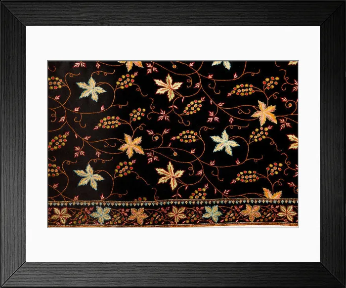 Framed Print : India, Jammu & Kashmir, Srinagar, hand embroiderered chinar leaf motif design of finest quality pashmina Framed Print : India, Jammu & Kashmir, Srinagar, hand embroiderered chinar leaf motif design of finest quality pashmina