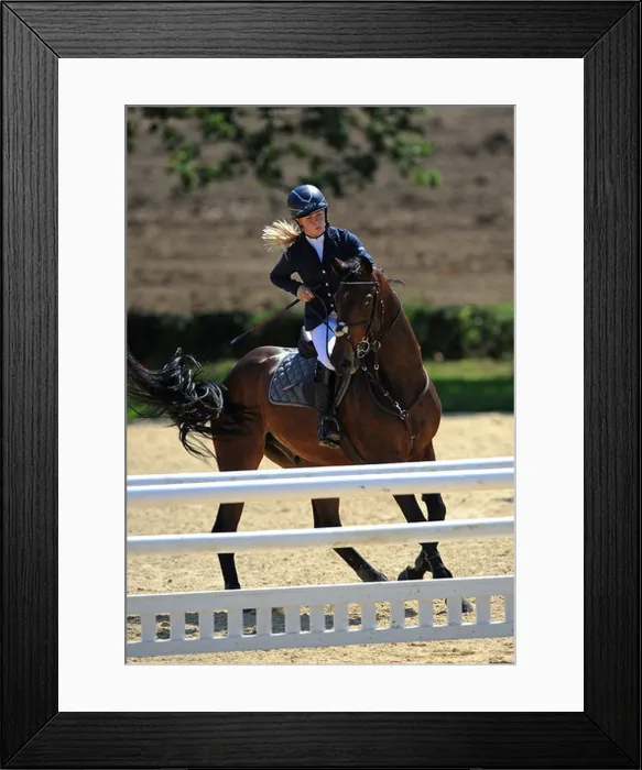 Framed Print : A Woman attempts to control her horse as it refuses to jump a fence during a show jumping competition Framed Print : A Woman attempts to control her horse as it refuses to jump a fence during a show jumping competition