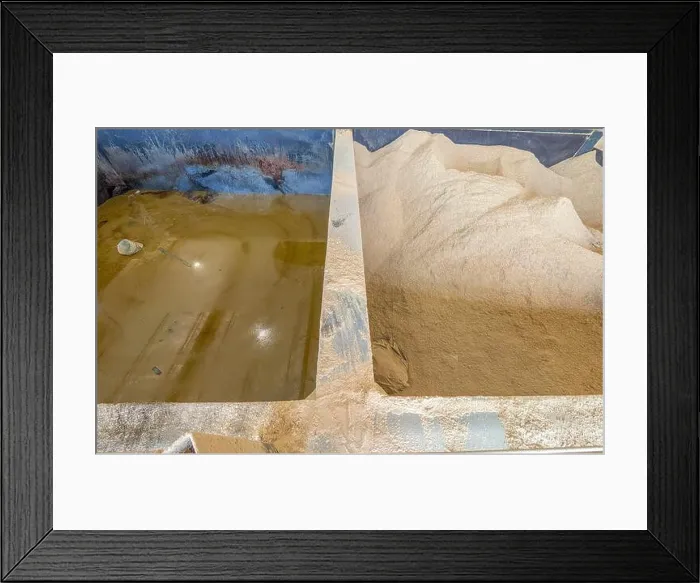 Framed Print : Industrial solidification bays with liquid and sawdust for drying waste Framed Print : Industrial solidification bays with liquid and sawdust for drying waste