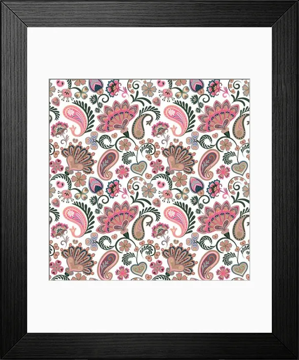 Framed Print : Colorful seamless pattern with fantasy flowers and decorative elements. Paisley. Indian style. Pastel pink, Vector eps8 Framed Print : Colorful seamless pattern with fantasy flowers and decorative elements. Paisley. Indian style. Pastel pink, Vector eps8