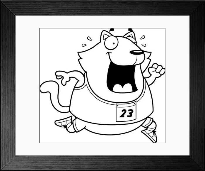 Framed Print : A happy cartoon cat running in a race Framed Print : A happy cartoon cat running in a race