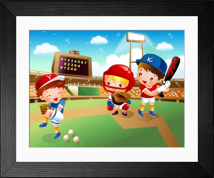 Framed Print : Three baseball players playing baseball Framed Print : Three baseball players playing baseball