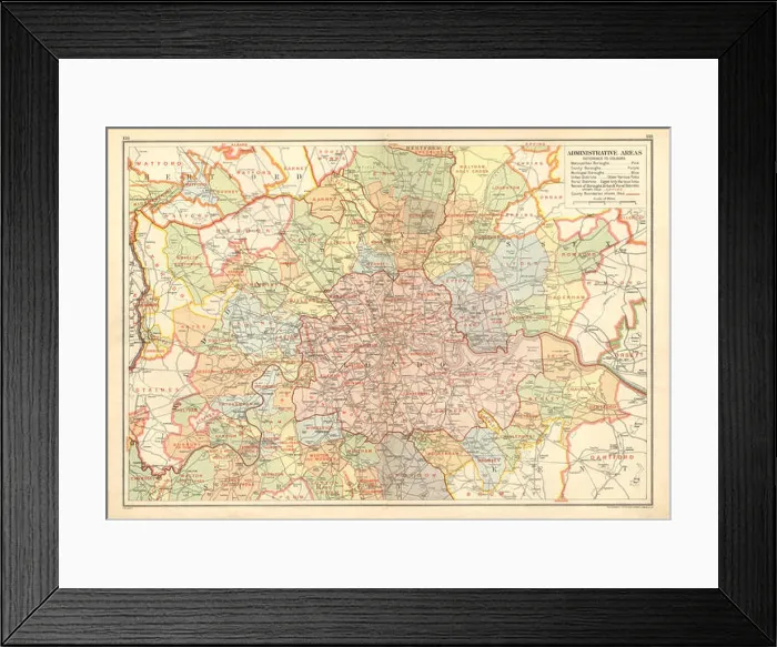 Framed Print : LONDON BOROUGHS: Metropolitan County & Municipal Boroughs, 1928 vintage map
