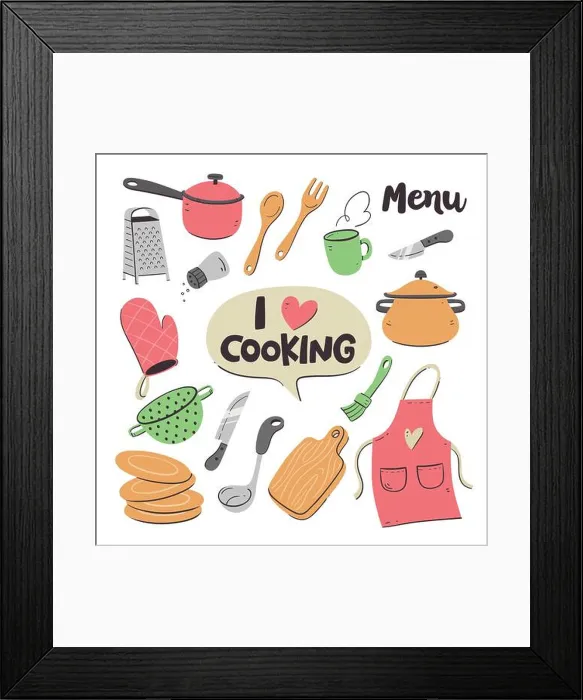 Framed Print : Kitchen tools and appliances. Cute illustration with isolated cooking objects in vector format Framed Print : Kitchen tools and appliances. Cute illustration with isolated cooking objects in vector format