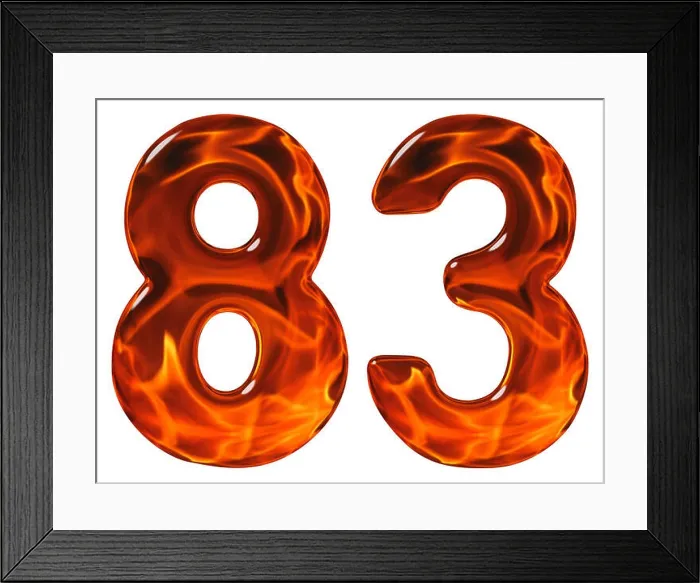 Framed Print : 83, eighty three, numeral, imitation glass and a blazing fire, isolated on white background Framed Print : 83, eighty three, numeral, imitation glass and a blazing fire, isolated on white background