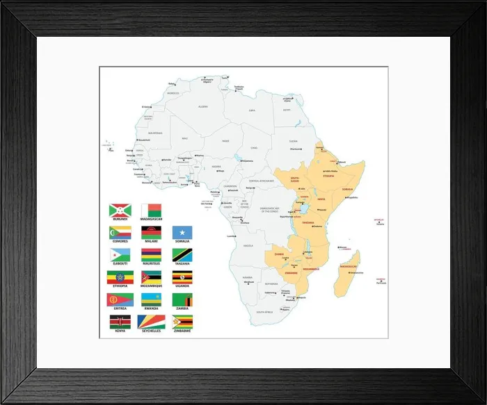 Framed Print : east africa map with flags Framed Print : east africa map with flags