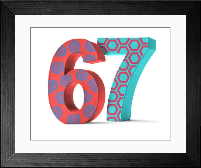 Framed Print : colorful number of cardboard - number 67 Framed Print : colorful number of cardboard - number 67