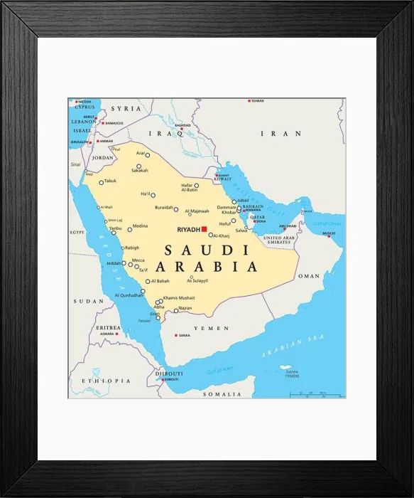 Framed Print : Saudi Arabia Political Map