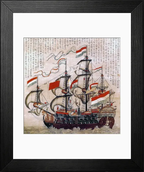 Framed Print : Japan: A Japanese painting of a ship of the Dutch East India Company (VOC) Framed Print : Japan: A Japanese painting of a ship of the Dutch East India Company (VOC)