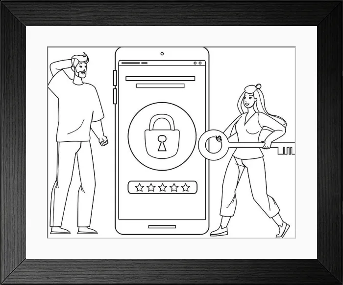 Framed Print : Password And Login Device Security System Black Line Pencil Drawing Vector Framed Print : Password And Login Device Security System Black Line Pencil Drawing Vector