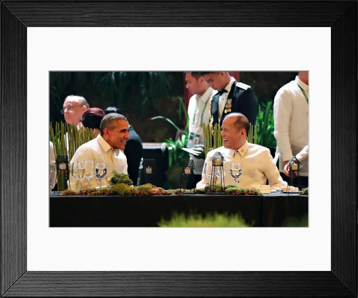 Framed Print : U.S. President Barack Obama speaks with Philippine President Benign Aquino III during the APEC Leaders Summit welcome Framed Print : U.S. President Barack Obama speaks with Philippine President Benign Aquino III during the APEC Leaders Summit welcome
