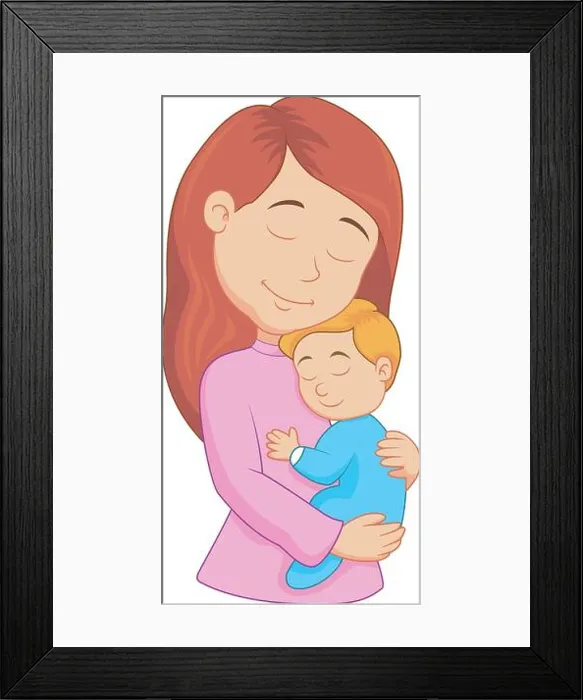 Framed Print : Cartoon mother holding her son Framed Print : Cartoon mother holding her son