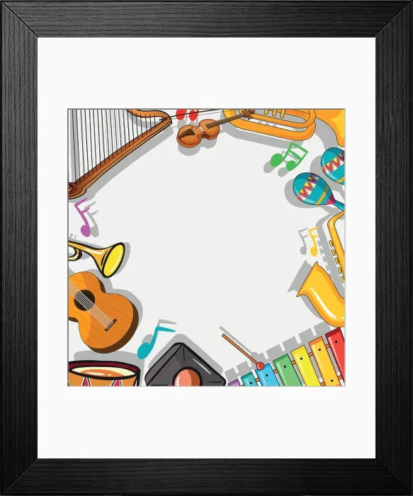 Framed Print : Border template with musical instruments illustration Framed Print : Border template with musical instruments illustration