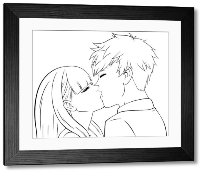 Framed Print : Anime Boy and Girl Kissing Line Art Framed Print : Anime Boy and Girl Kissing Line Art