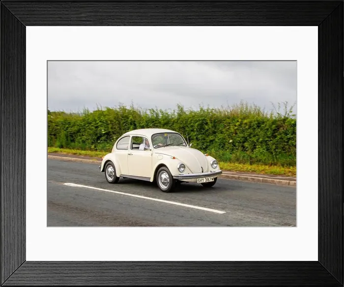 Framed Print : 1974 70s seventies white old VW Volkswagen 1200 Beetle Car Petrol 1200cc; Classic Framed Print : 1974 70s seventies white old VW Volkswagen 1200 Beetle Car Petrol 1200cc; Classic