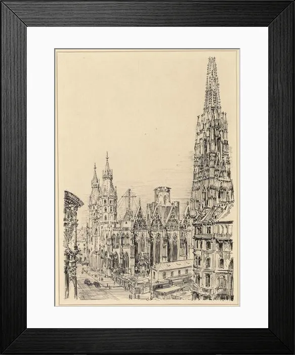 Framed Print : Otto Ernegg The St. Stephen's Cathedral in Building 1946. ink 1946, 1946 Framed Print : Otto Ernegg The St. Stephen's Cathedral in Building 1946. ink 1946, 1946