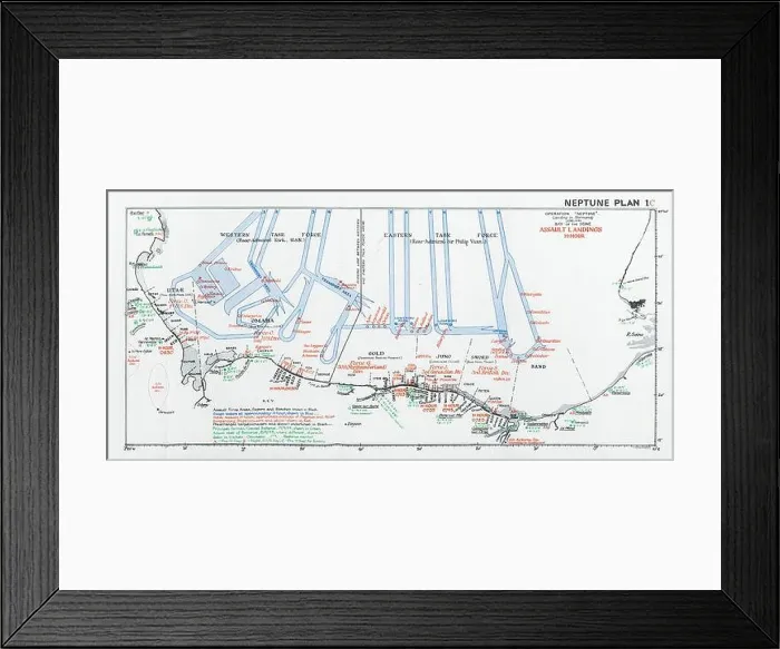 Framed Print : Operation Neptune. Normandy Landings. D-Day June 1944. Assault Landings 1994 map