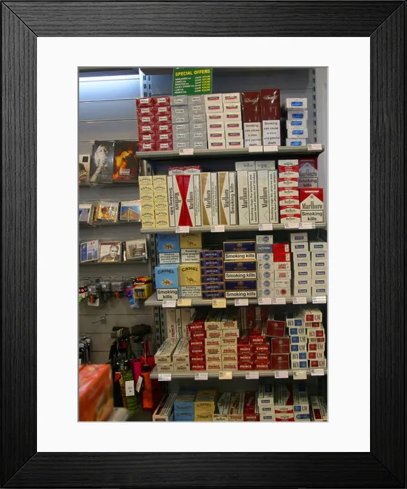 Framed Print : Tobacco cigarettes in Duty Free shop shopping Framed Print : Tobacco cigarettes in Duty Free shop shopping