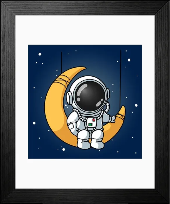 Framed Print : Cute Astronaut Sitting On The Crescent Moon Framed Print : Cute Astronaut Sitting On The Crescent Moon