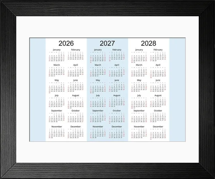 Framed Print : Calendar planner 2026, 2027, 2028, Corporate design planner template. Week Starts on Sunday Framed Print : Calendar planner 2026, 2027, 2028, Corporate design planner template. Week Starts on Sunday