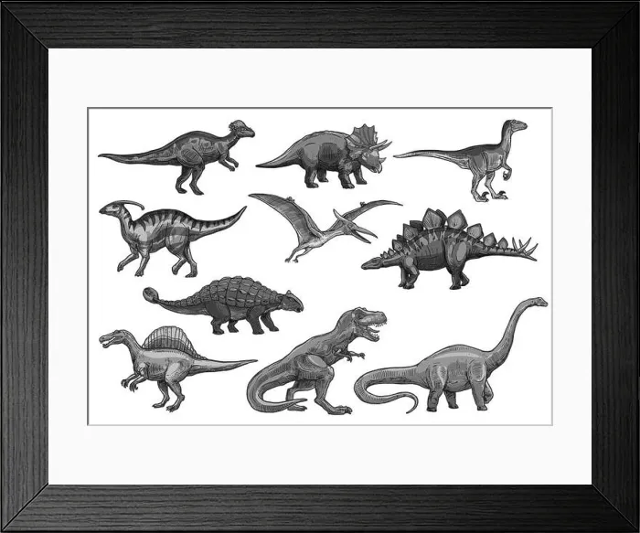 Framed Print : Dinosaurs sketch icons for Jurassic park design Framed Print : Dinosaurs sketch icons for Jurassic park design