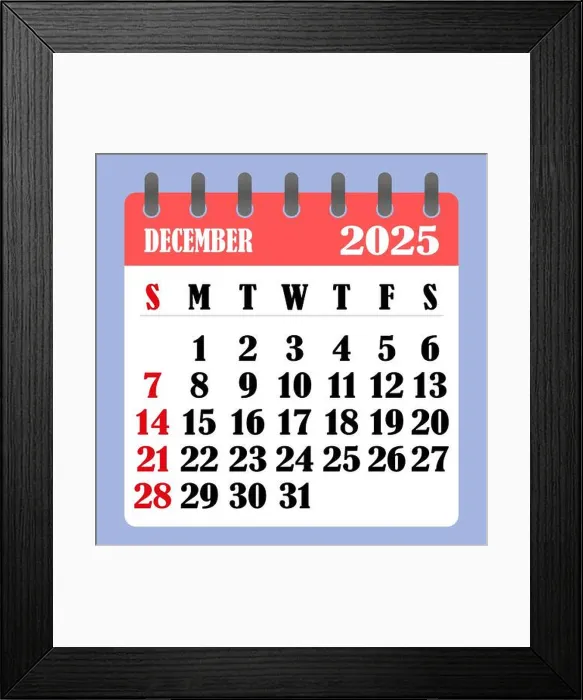 Framed Print : Letter calendar for December 2025 Framed Print : Letter calendar for December 2025