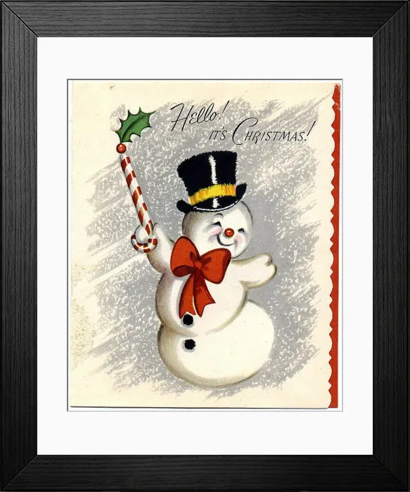 Framed Print : vintage snowman christmas card design artwork Framed Print : vintage snowman christmas card design artwork