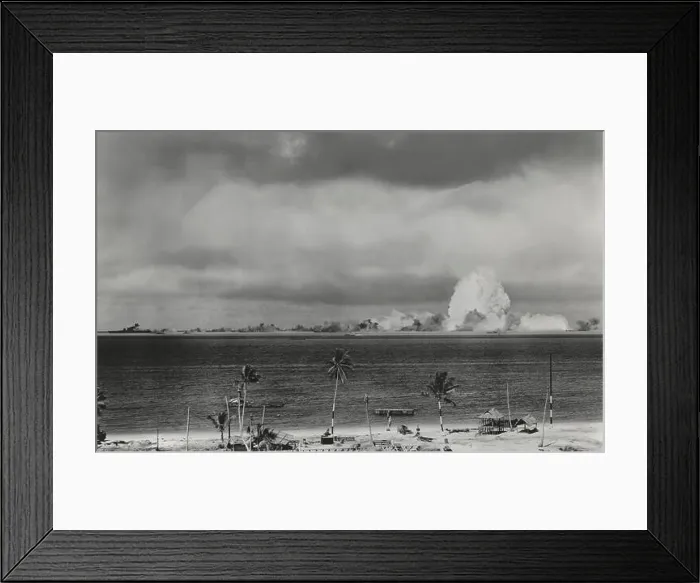 Framed Print : U.S. Military Atomic Bomb Test and Resulting Explosion, Crossroads Target Fleet, Bikini Island, Pacific Ocean, 1946 Framed Print : U.S. Military Atomic Bomb Test and Resulting Explosion, Crossroads Target Fleet, Bikini Island, Pacific Ocean, 1946