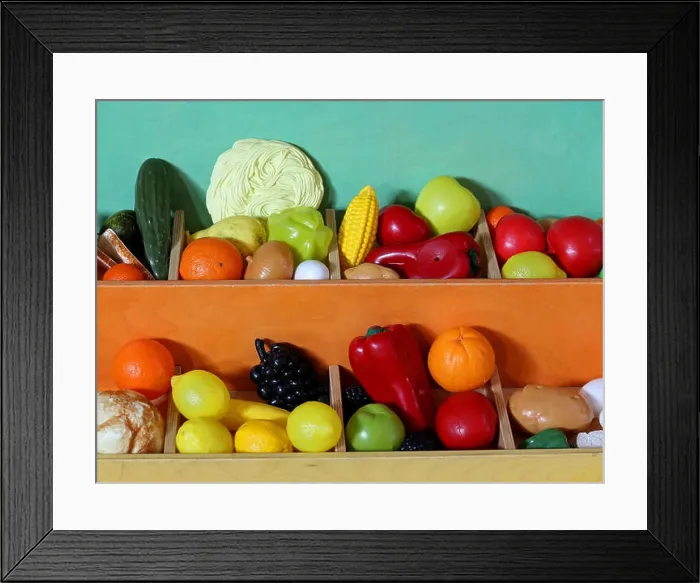 Framed Print : toys to play with plastic fruit to fruit and vegetable market for children